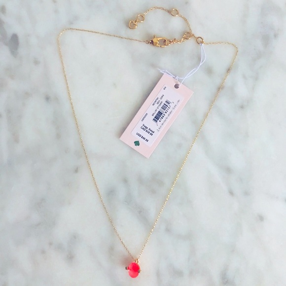 NWT KATE SPADE Neon Pink Brilliant Statements Duo Prong Pendant Necklace - Picture 2 of 2